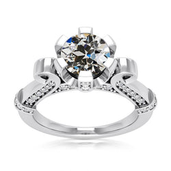 Runder Echt Diamant Old Mine Cut Fancy Ring 14K Weißgold 5,75 Karat