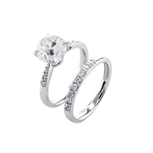 Runder Ehering Set Alter Bergmann Schliff Natürliche Diamantschmuck 2,25 Karat