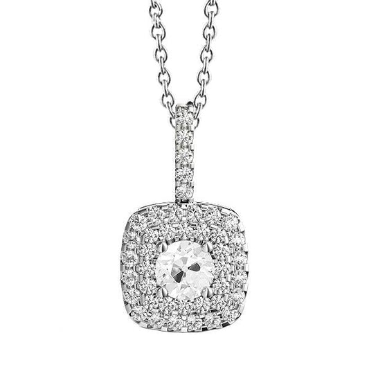 Runder Halo-Natürliche Diamant-Anhänger Alter Bergmann Prong Set 3 Karat Weißgold
