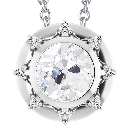 Runder Halo Damen-Echt Diamant Anhänger Alter Bergmann Lünette Set 6,50 Karat