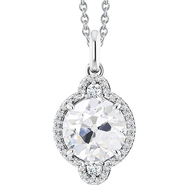 Runder Halo Naturlich Diamant-Anhänger Im Alten Minenschliff 5 Karat Weißgold 14K - harrychadent.ch