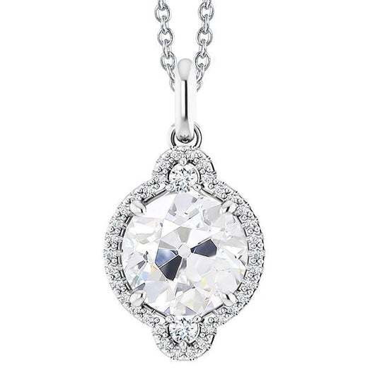 Runder Halo Naturlich Diamant-Anhänger Im Alten Minenschliff 5 Karat Weißgold 14K - harrychadent.ch