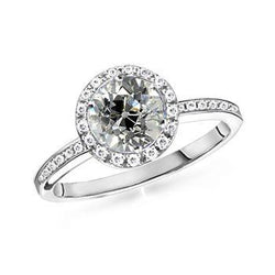 Runder Halo Natürlich Diamant Old Mine Cut Ring 2 Karat akzentuierter Goldschmuck