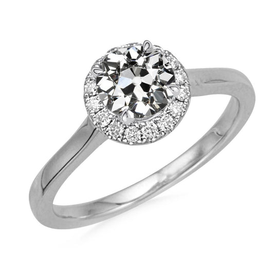 Runder Naturliche Diamant Halo-Ring Mit Altem Minenschliff Weißgold 3,50 Karat
