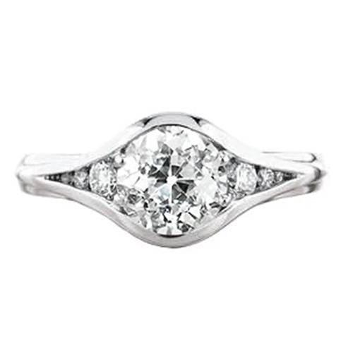 Runder Natürliche Diamant Ring Im Alten Minenschliff Für Damen Mit Geteiltem Schaft 1,25 Karat