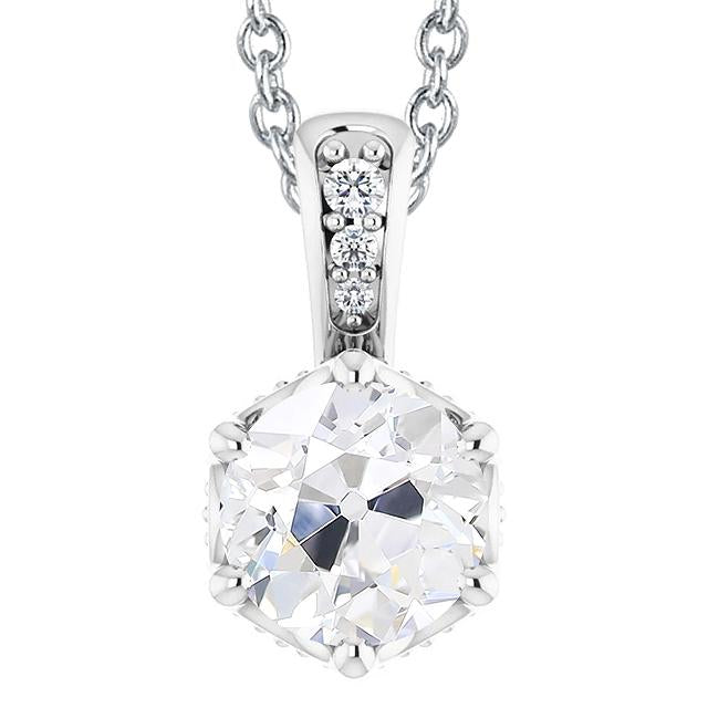 Runder Old Mine Cut 4,50 Karat Echt Diamant Anhänger 14K Krappenset