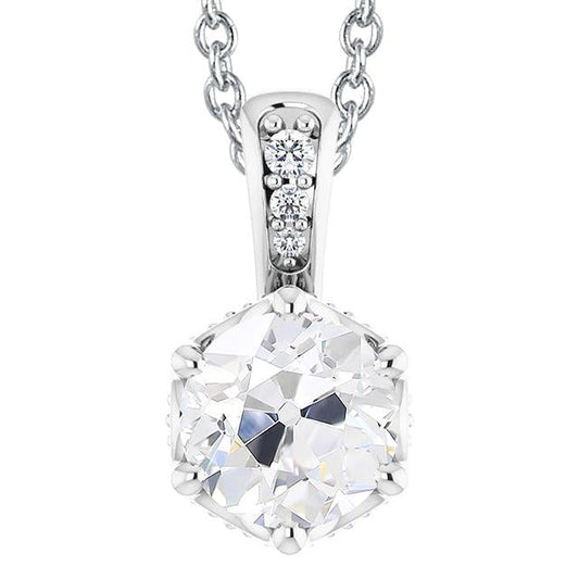 Runder Old Mine Cut 4,50 Karat Echt Diamant Anhänger 14K Krappenset