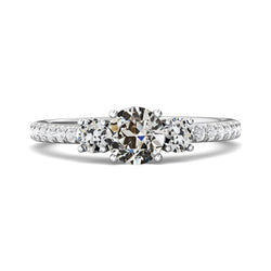 Runder Old Mine Echt Diamantring 3 Steinart Schmuck 14K Gold 4 Karat