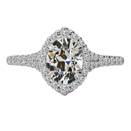 Runder & Ovaler Alter Bergmann Echt Diamant Halo Damenring Gold 7 Karat