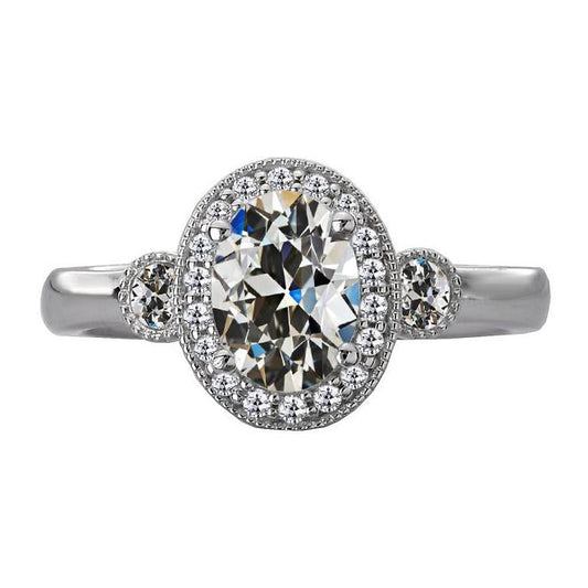 Runder & Ovaler Alter Bergmann Echt Diamant Halo Ehering 7 Karat