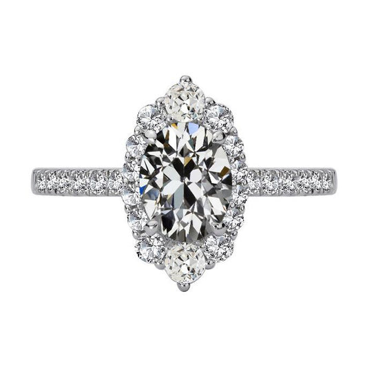 Runder & Ovaler Alter Bergmann Echt Diamant Halo Verlobungsring 7,50 Karat