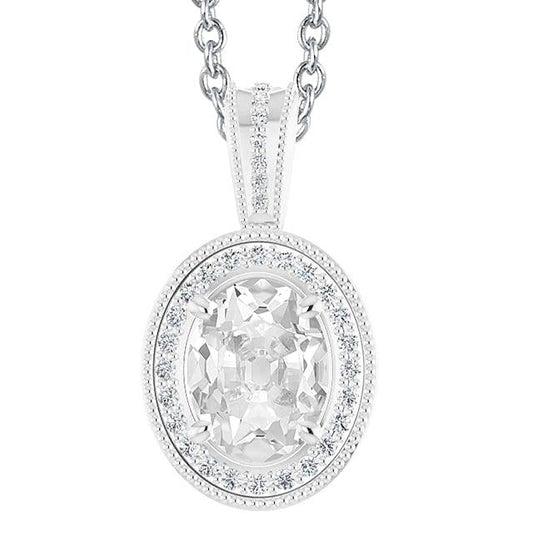 Runder & Ovaler Alter Bergmann Halo Echt Diamant Anhänger 6 Karat Gold 14K