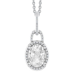 Runder & Ovaler Altschliff-Halo-Echt Diamant-Anhänger Mit Kette 4,50 Karat