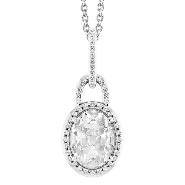 Runder & Ovaler Altschliff-Halo-Echt Diamant-Anhänger Mit Kette 4,50 Karat