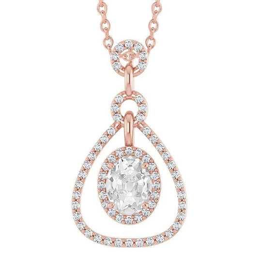 Runder & Ovaler Altschliff-Halo-Natürliche Diamant-Anhänger Roségold 4 Karat
