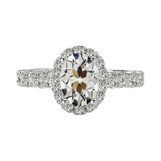 Runder & Ovaler Altschliff-Natürliche Diamant-Halo-Ring 6 Karat