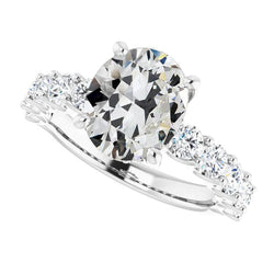 Runder & Ovaler Altschliff Naturliche Diamant Verlobungsring Aus Gold 6.50 Karat