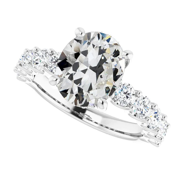 Runder & Ovaler Altschliff Naturliche Diamant Verlobungsring Aus Gold 6.50 Karat