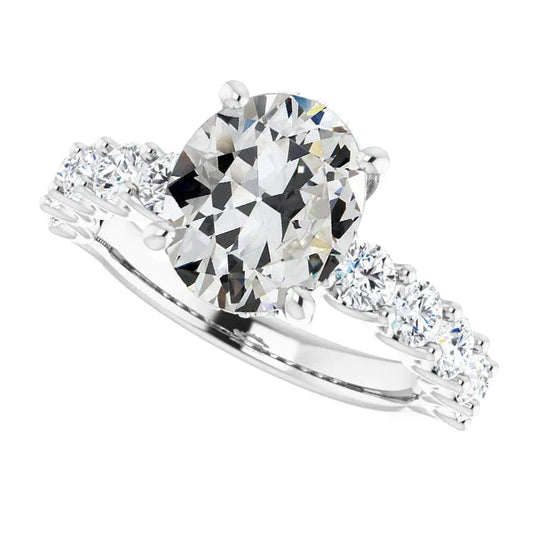 Runder & Ovaler Altschliff Naturliche Diamant Verlobungsring Aus Gold 6.50 Karat