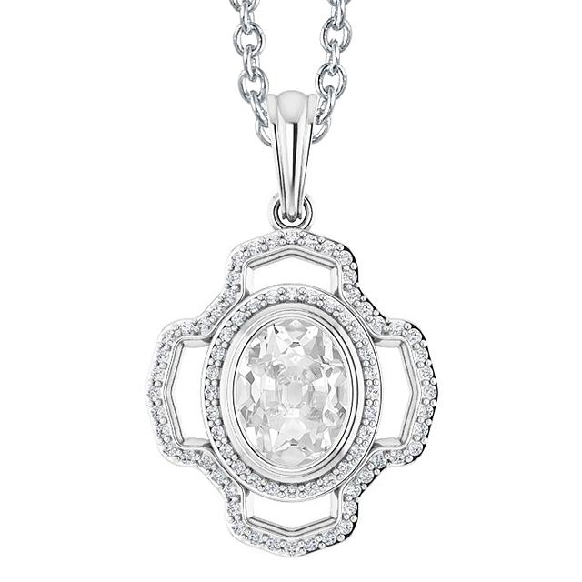 Runder & Ovaler Halo-Echt Diamant-Anhänger-Lünettensatz Im Alten Minenschliff 3,75 Karat