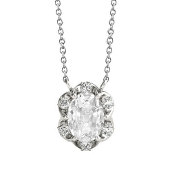 Runder & Ovaler alter Bergmann Halo Echt Diamant Anhänger 4,50 Karat Blumenstil