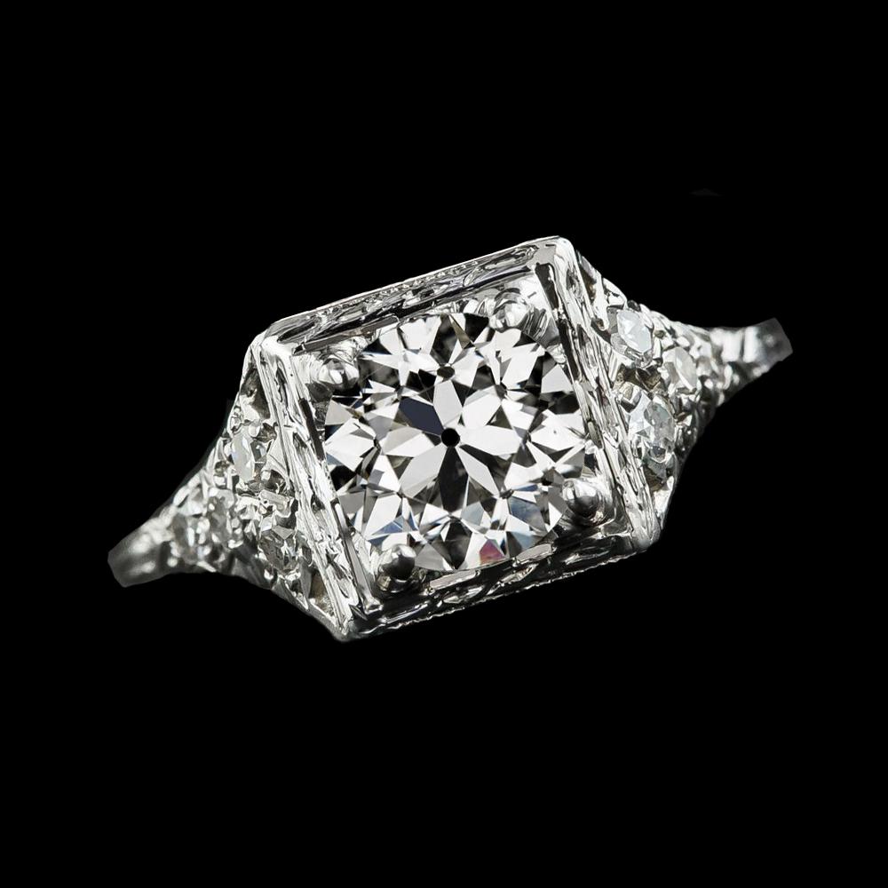 Runder Solitärring Alter Minenschliff Natürliche Diamant 2 Karat Damenschmuck