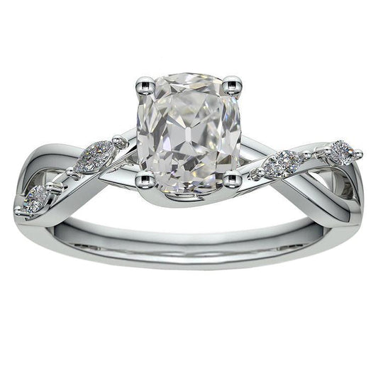 Runder Solitärring Old Mine Cut Echt Diamant Twisted Style 1,25 Karat