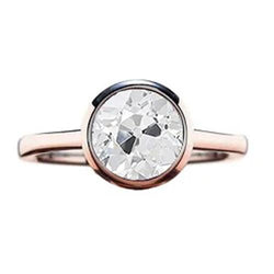 Runder Solitärring Old Mine Cut Natürliche Diamant Lünette Set 1 Karat Gold 14K
