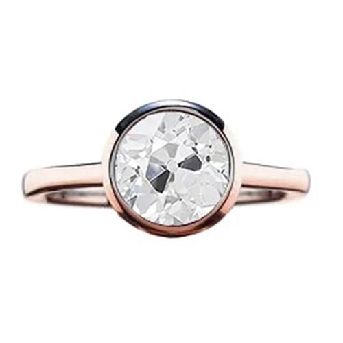 Runder Solitärring Old Mine Cut Natürliche Diamant Lünette Set 1 Karat Gold 14K