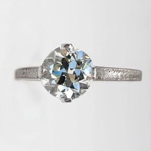 Runder Solitaire Alter Bergmann Echt Diamantring 2 Karat Weißgold 14K