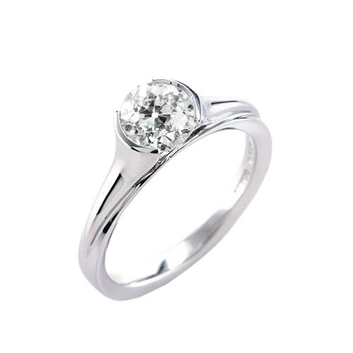 Runder Solitaire Old Mine Cut Echt Diamantring Halbe Lünette Set 1 Karat