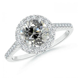 Runder Solitaire Old Mine Cut Echt Diamantring mit Akzenten 2,50 Karat