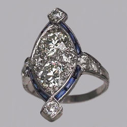 Runder alter Bergmann Echt Diamantring & Baguette-Saphir 1,75 Karat