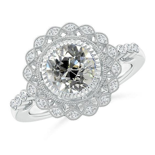 Runder alter Bergmann Echt Diamantring Lünette 2,65 Karat Halo Flower Style - harrychadent.ch