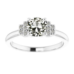 Runder alter Minenschliff Natürlich Diamant-Verlobungsring 14 Karat Weißgold 3 Karat