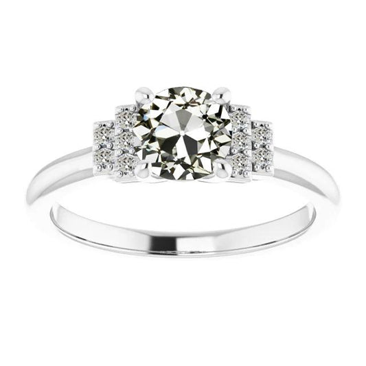 Runder alter Minenschliff Natürlich Diamant-Verlobungsring 14 Karat Weißgold 3 Karat - harrychadent.ch