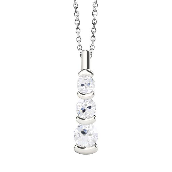 Runder alter Minenschliff Natürlich Diamant Anhänger & Kette halbe Lünette Set 1,50 Karat - harrychadent.ch