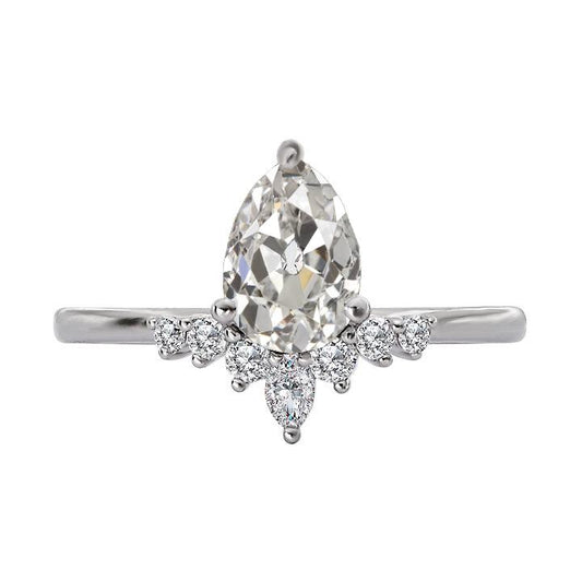 Runder & Birnen Echt Diamantring Im Altschliff, Goldener Kronenstil, 3,50 Karat - harrychadent.ch