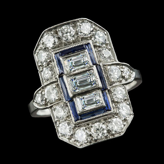 Smaragd Alter Bergmann Natürliche Diamantring Blauer Saphir 3 Steine Stil 6,75 Karat