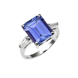 Smaragd Tansanit & Baguette Diamantring 12.12 Karat Weißgold 14K