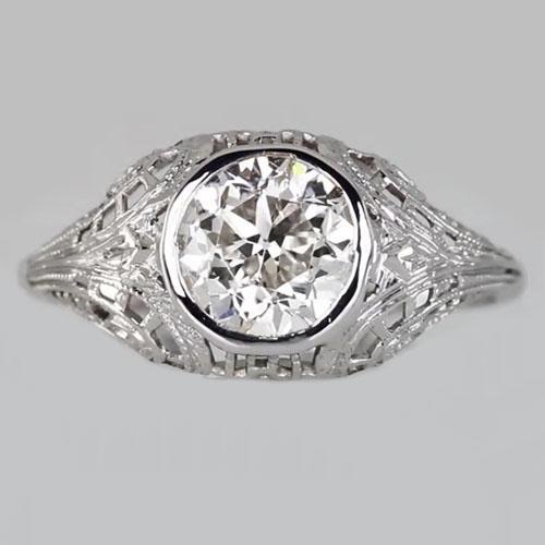 Solitär Ring Lünette Set Altschliff Runder Echt Diamant Vintage-Stil 2 Karat