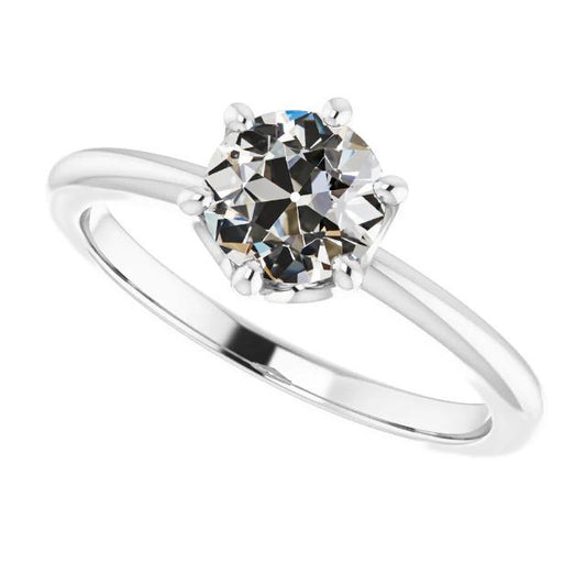 Solitär Runder Naturliche Diamantring Im Alten Minenschliff, 6 Zinken, Set 2 Karat