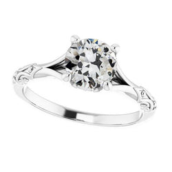 Solitärring Im Antiken Stil, Runder Naturliche Diamant Im Minenschliff, 2 Karat