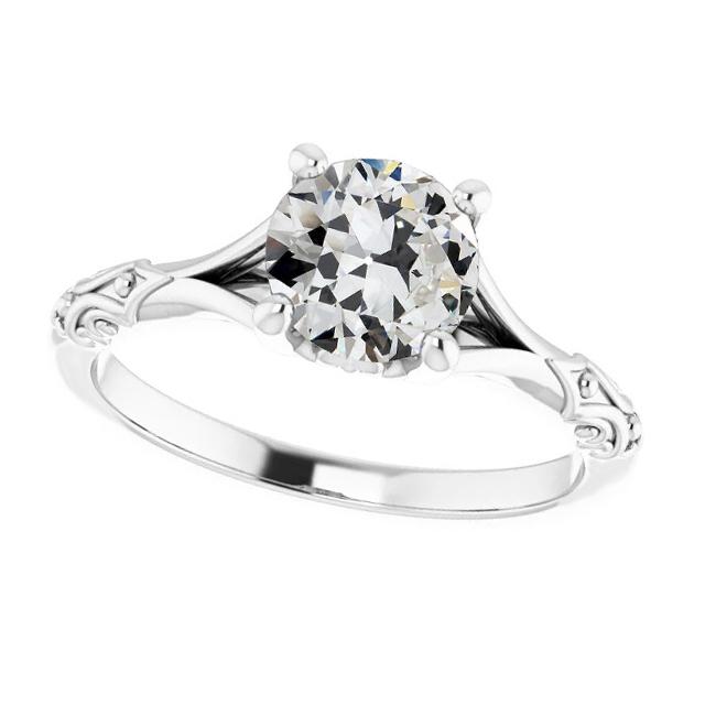 Solitärring Im Antiken Stil, Runder Naturliche Diamant Im Minenschliff, 2 Karat