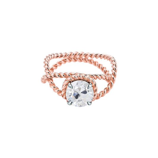 Solitärring Old Cut Runden Natürliche Diamant Twisted Rope Style 1 Karat