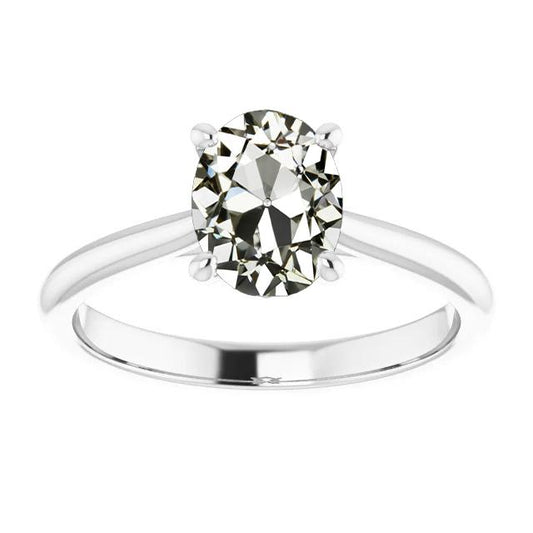 Solitärring Oval Altschliff Natürliche Diamant 14 Karat Weißgold 3 Karat