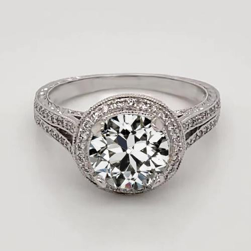 Solitärring Rund Alter Bergmann Echt Diamant Weißgold 2 Karat Schmuck