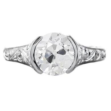 Solitärring Runder Alter Bergmann Echt Diamant Halblünette Set 1,75 Karat