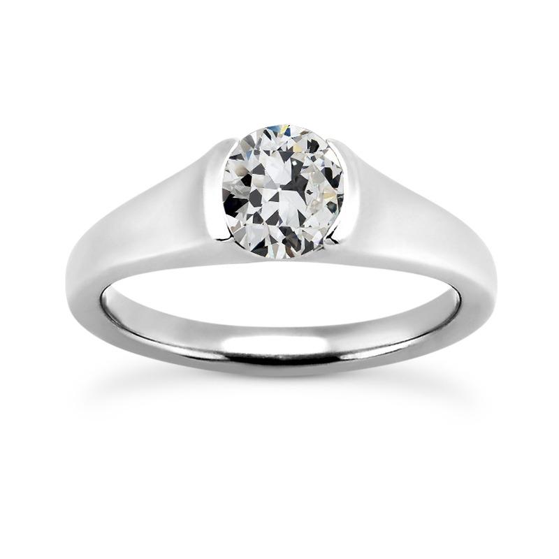 Solitärring Runder Alter Bergmann Naturliche Diamant Halblünette Set 2 Karat