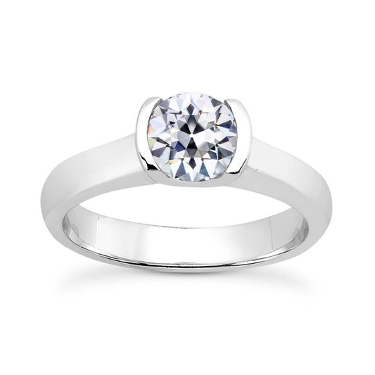 Solitärring Runder Alter Minenschliff Naturliche Diamant Halbe Lünette Set 1,50 Karat